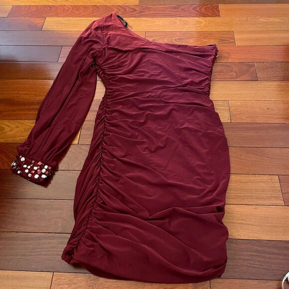 DEB Y2K Mini Dress One Shoulder Romantic Ruched Rhinestone Prom HOCO Sexy - Picture 3 of 9